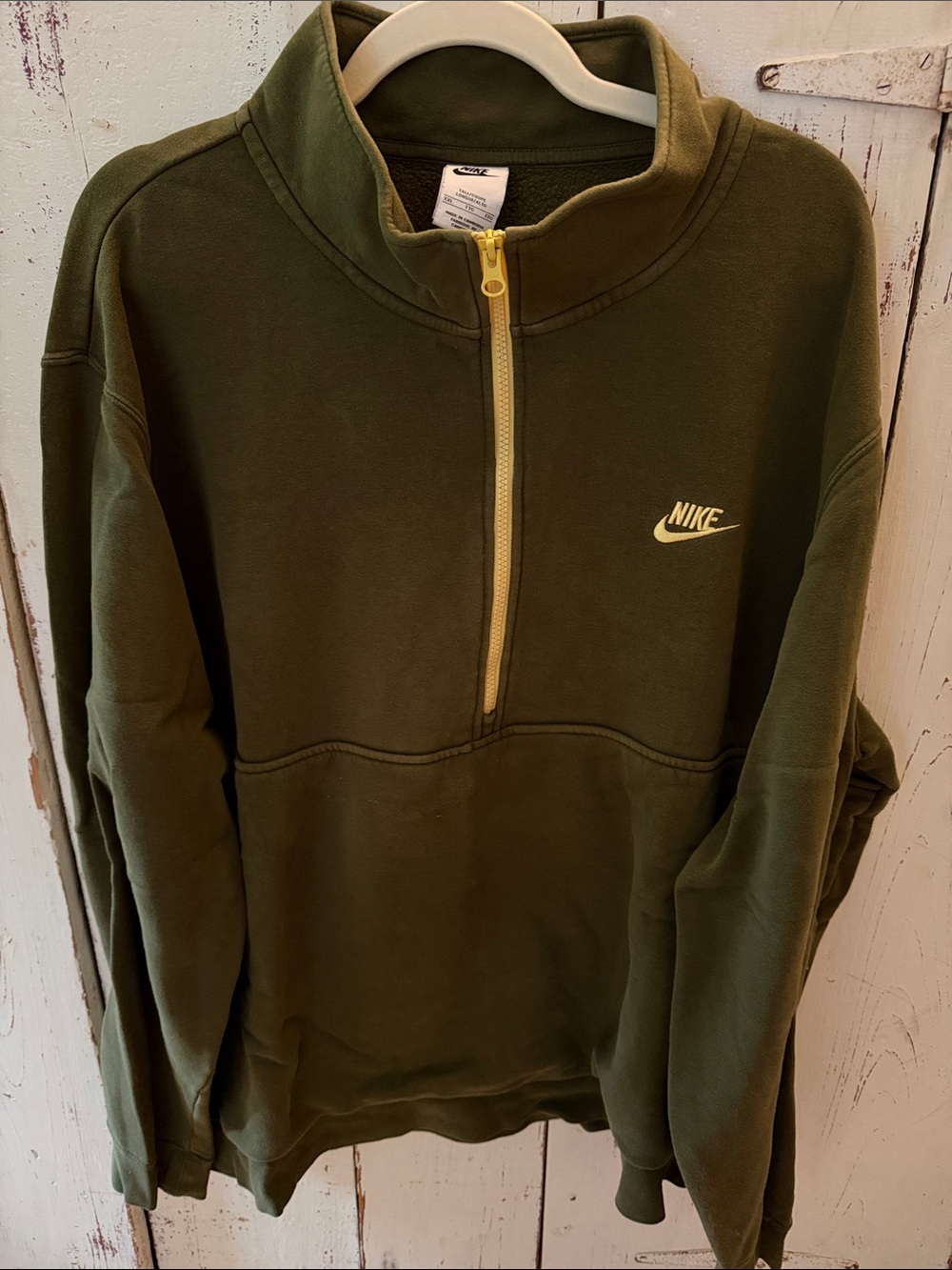 Nike Olive Green Quarter-Zip Sweater with Yellow Accents
